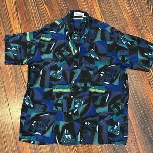 St Croix Shop Men’s Geometric Abstract Art 90’s Casual Button Down Sz L Rn#37221